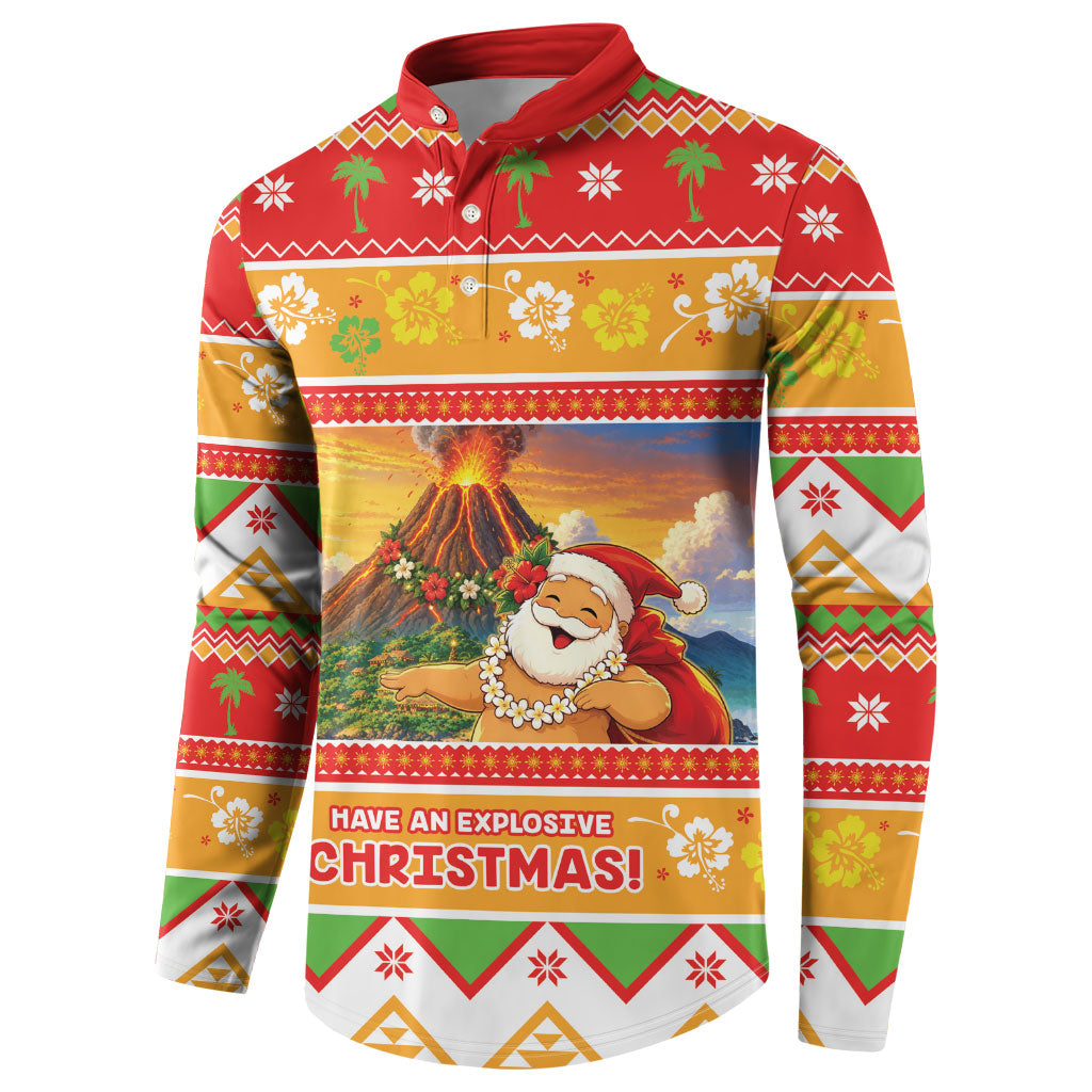 Hawaii Volcano Christmas Button Sweatshirt Have An Explosive Christmas LT05 - Polynesian Pride