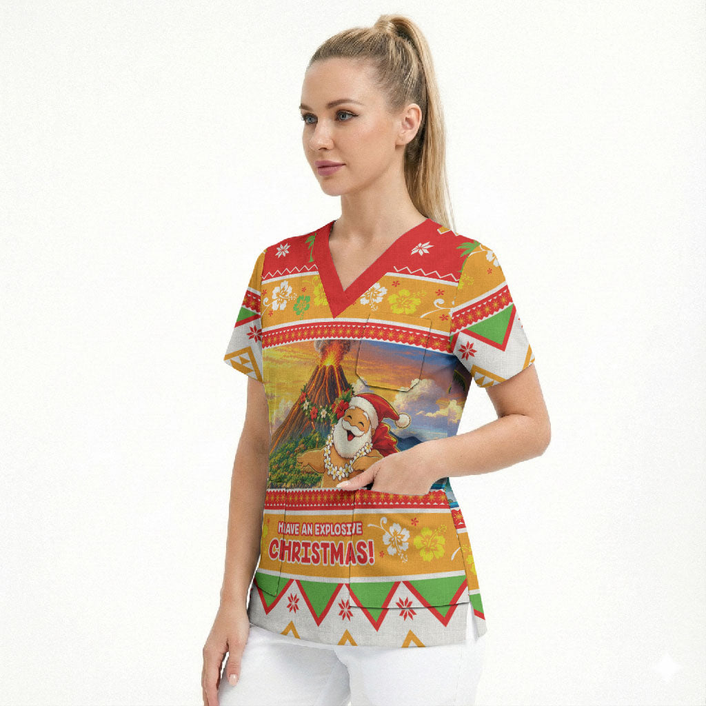 Hawaii Volcano Christmas Scrub Top Have An Explosive Christmas LT05 - Polynesian Pride