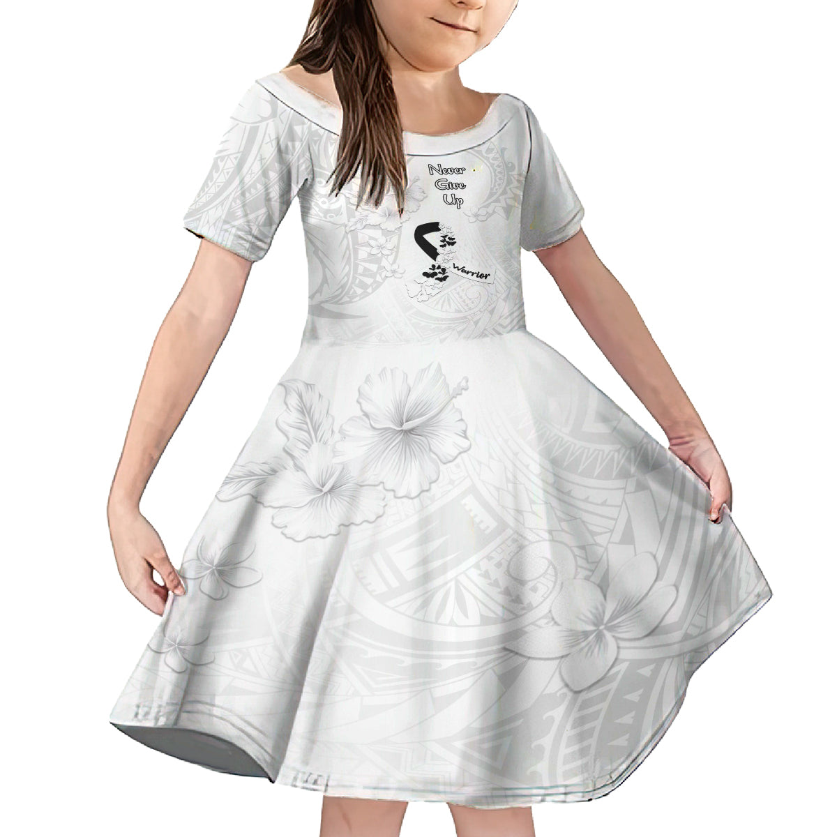 Lung Cancer Awareness Family Matching Tank Maxi Dress and Hawaiian Shirt Never Give Up Polynesian Style LT05 Daughter's Dress White - Polynesian Pride