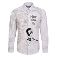 Lung Cancer Awareness Family Matching Tank Maxi Dress and Hawaiian Shirt Never Give Up Polynesian Style LT05 Dad's Shirt - Long Sleeve White - Polynesian Pride