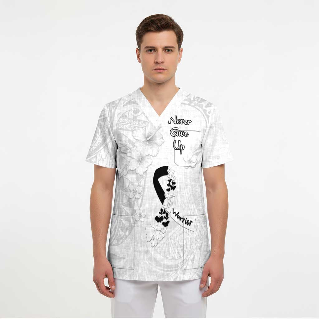 Lung Cancer Awareness Scrub Top Never Give Up Polynesian Style - Polynesian Pride