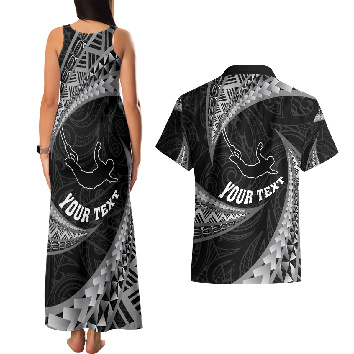 Personalised New Zealand Bungy Jumping Couples Matching Tank Maxi Dress and Hawaiian Shirt Maori Pattern LT05 - Polynesian Pride