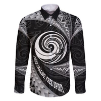 Personalised New Zealand Bungy Jumping Family Matching Off Shoulder Short Dress and Hawaiian Shirt Maori Pattern LT05 Dad's Shirt - Long Sleeve Black - Polynesian Pride