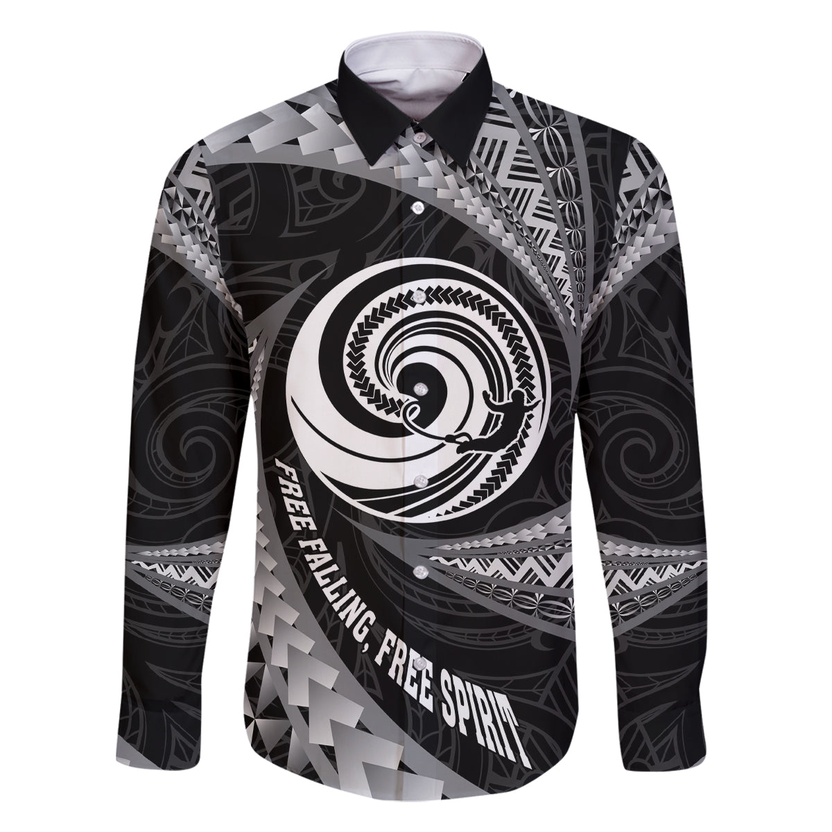 Personalised New Zealand Bungy Jumping Family Matching Summer Maxi Dress and Hawaiian Shirt Maori Pattern LT05 Dad's Shirt - Long Sleeve Black - Polynesian Pride