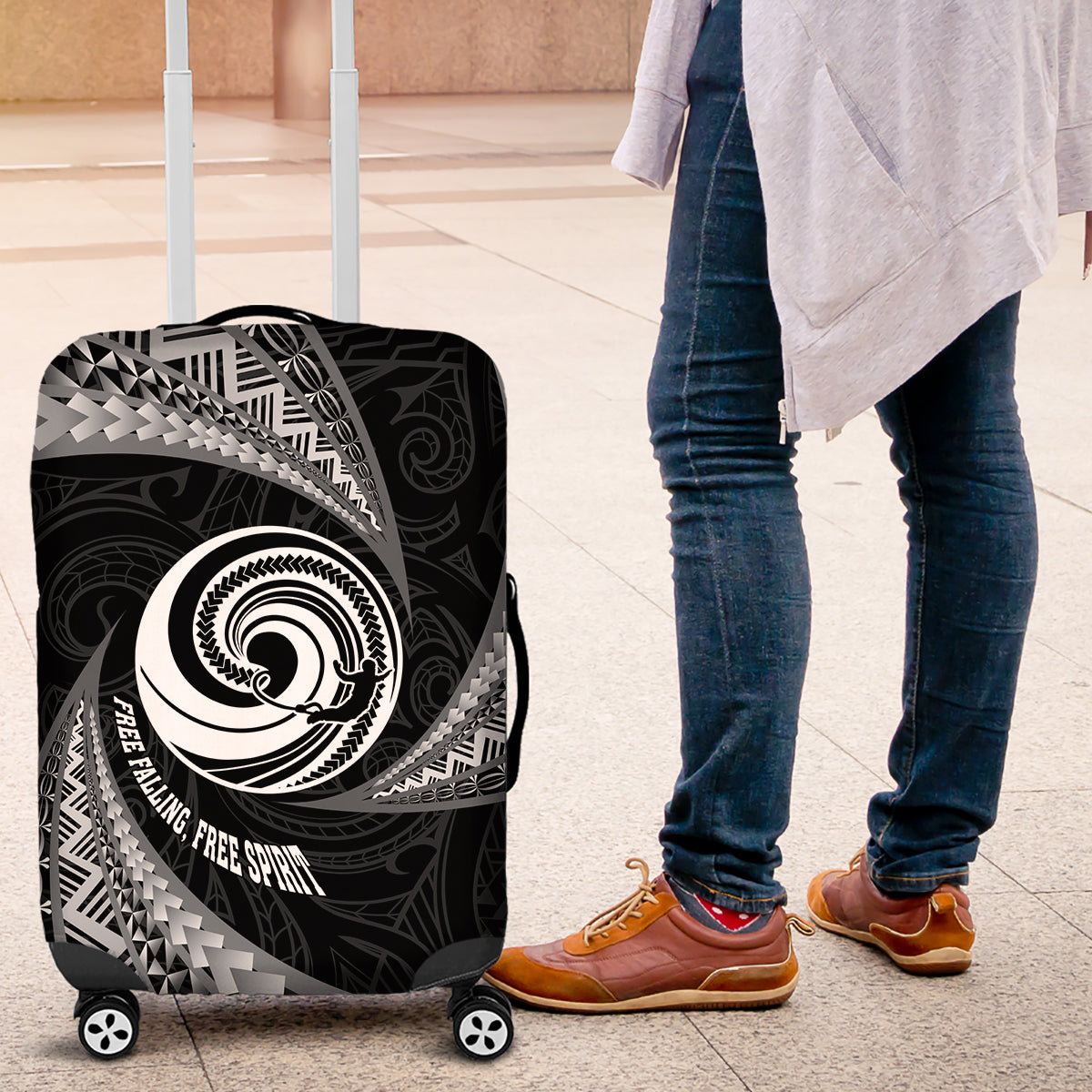 New Zealand Bungy Jumping Luggage Cover Maori Pattern LT05 Black - Polynesian Pride