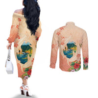 Hawaii Kauai Na Pali Coast Landscape Couples Matching Off The Shoulder Long Sleeve Dress and Long Sleeve Button Shirt LT05 - Polynesian Pride