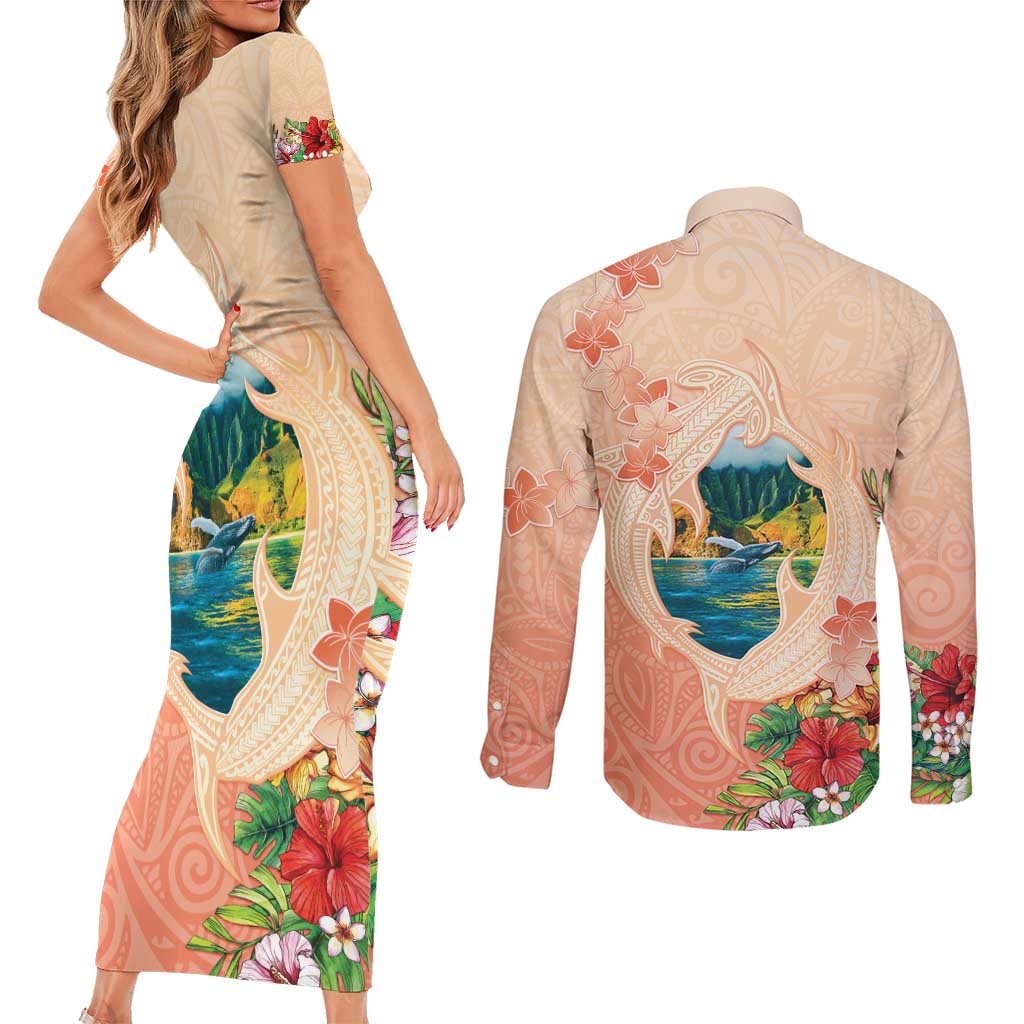 Hawaii Kauai Na Pali Coast Landscape Couples Matching Short Sleeve Bodycon Dress and Long Sleeve Button Shirt LT05 - Polynesian Pride
