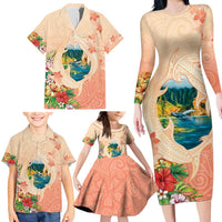 Hawaii Kauai Na Pali Coast Landscape Family Matching Long Sleeve Bodycon Dress and Hawaiian Shirt LT05 - Polynesian Pride