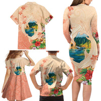 Hawaii Kauai Na Pali Coast Landscape Family Matching Long Sleeve Bodycon Dress and Hawaiian Shirt LT05 - Polynesian Pride