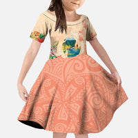 Hawaii Kauai Na Pali Coast Landscape Family Matching Mermaid Dress and Hawaiian Shirt LT05 Daughter's Dress Peach - Polynesian Pride
