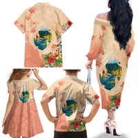 Hawaii Kauai Na Pali Coast Landscape Family Matching Off The Shoulder Long Sleeve Dress and Hawaiian Shirt LT05 - Polynesian Pride