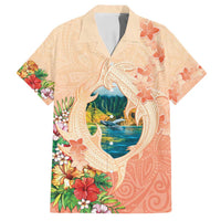 Hawaii Kauai Na Pali Coast Landscape Family Matching Off Shoulder Maxi Dress and Hawaiian Shirt LT05 Dad's Shirt - Short Sleeve Peach - Polynesian Pride