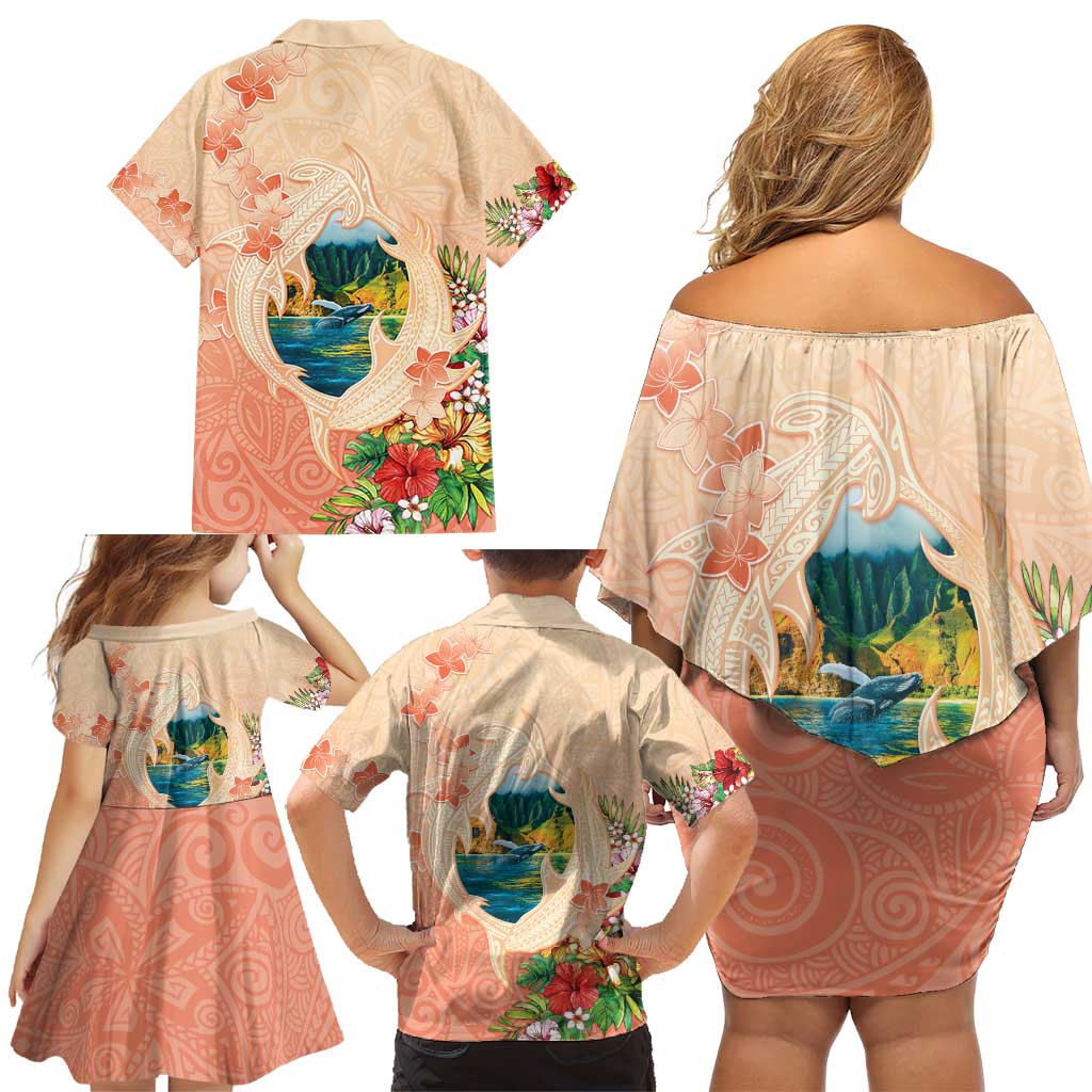Hawaii Kauai Na Pali Coast Landscape Family Matching Off Shoulder Short Dress and Hawaiian Shirt LT05 - Polynesian Pride