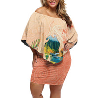 Hawaii Kauai Na Pali Coast Landscape Family Matching Off Shoulder Short Dress and Hawaiian Shirt LT05 Mom's Dress Peach - Polynesian Pride
