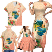 Hawaii Kauai Na Pali Coast Landscape Family Matching Short Sleeve Bodycon Dress and Hawaiian Shirt LT05 - Polynesian Pride
