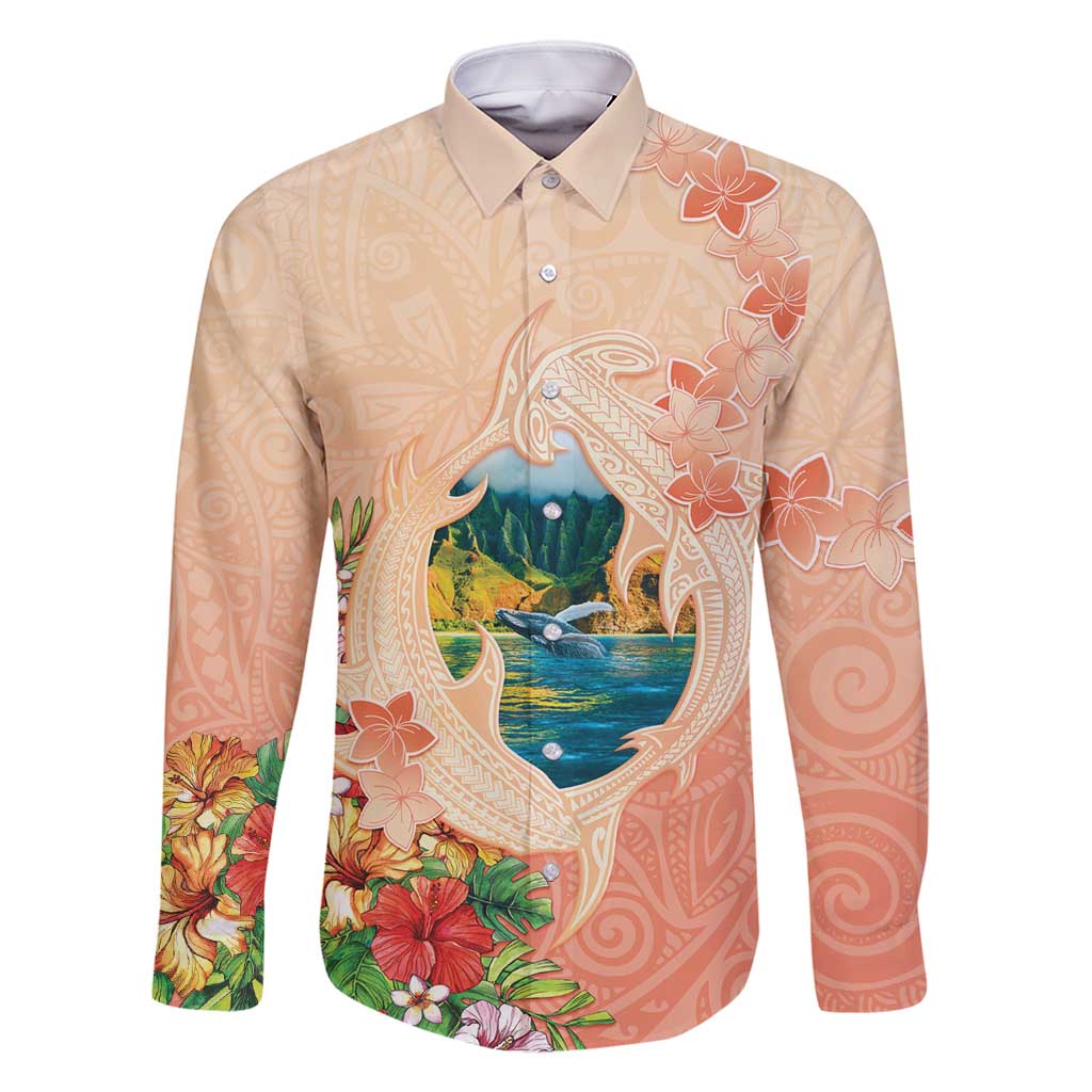 Hawaii Kauai Na Pali Coast Landscape Family Matching Tank Maxi Dress and Hawaiian Shirt LT05 Dad's Shirt - Long Sleeve Peach - Polynesian Pride