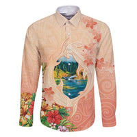 Hawaii Kauai Na Pali Coast Landscape Family Matching Tank Maxi Dress and Hawaiian Shirt LT05 Dad's Shirt - Long Sleeve Peach - Polynesian Pride