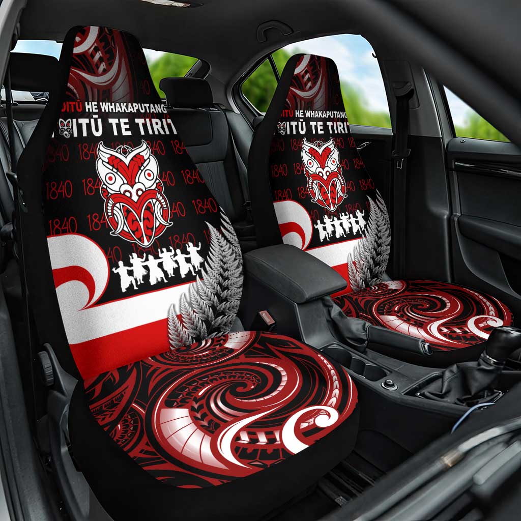 Aotearoa Toitu He Whakaputanga Car Seat Cover Toitu Te Tiriti O Waitangi LT05 One Size Black - Polynesian Pride