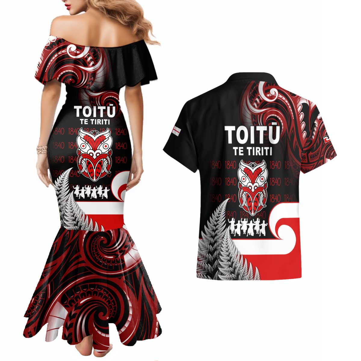Aotearoa Toitu He Whakaputanga Couples Matching Mermaid Dress and Hawaiian Shirt Toitu Te Tiriti O Waitangi LT05 - Polynesian Pride