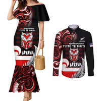 Aotearoa Toitu He Whakaputanga Couples Matching Mermaid Dress and Long Sleeve Button Shirt Toitu Te Tiriti O Waitangi LT05 Black - Polynesian Pride