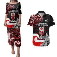 Aotearoa Toitu He Whakaputanga Couples Matching Puletasi and Hawaiian Shirt Toitu Te Tiriti O Waitangi LT05 Black - Polynesian Pride