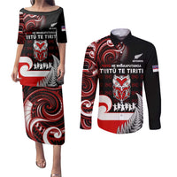Aotearoa Toitu He Whakaputanga Couples Matching Puletasi and Long Sleeve Button Shirt Toitu Te Tiriti O Waitangi LT05 Black - Polynesian Pride