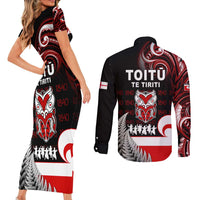 Aotearoa Toitu He Whakaputanga Couples Matching Short Sleeve Bodycon Dress and Long Sleeve Button Shirt Toitu Te Tiriti O Waitangi LT05 - Polynesian Pride
