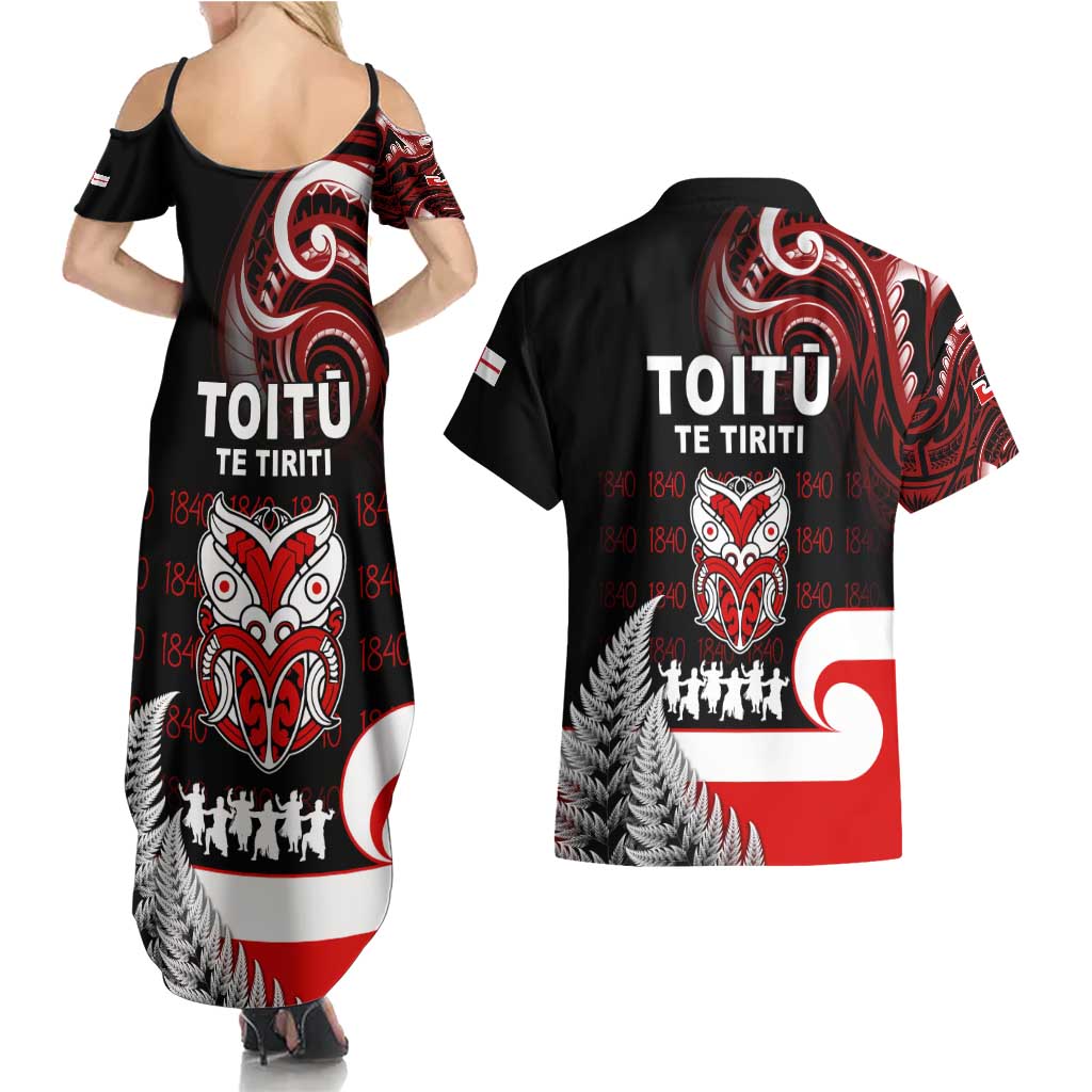 Aotearoa Toitu He Whakaputanga Couples Matching Summer Maxi Dress and Hawaiian Shirt Toitu Te Tiriti O Waitangi LT05 - Polynesian Pride