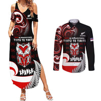 Aotearoa Toitu He Whakaputanga Couples Matching Summer Maxi Dress and Long Sleeve Button Shirt Toitu Te Tiriti O Waitangi LT05 Black - Polynesian Pride