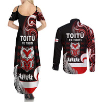 Aotearoa Toitu He Whakaputanga Couples Matching Summer Maxi Dress and Long Sleeve Button Shirt Toitu Te Tiriti O Waitangi LT05 - Polynesian Pride