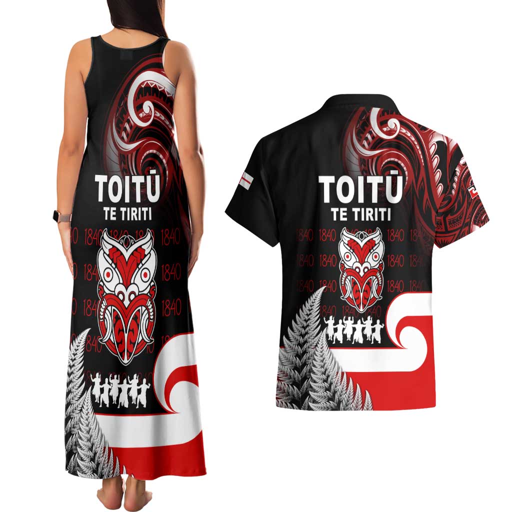 Aotearoa Toitu He Whakaputanga Couples Matching Tank Maxi Dress and Hawaiian Shirt Toitu Te Tiriti O Waitangi LT05 - Polynesian Pride
