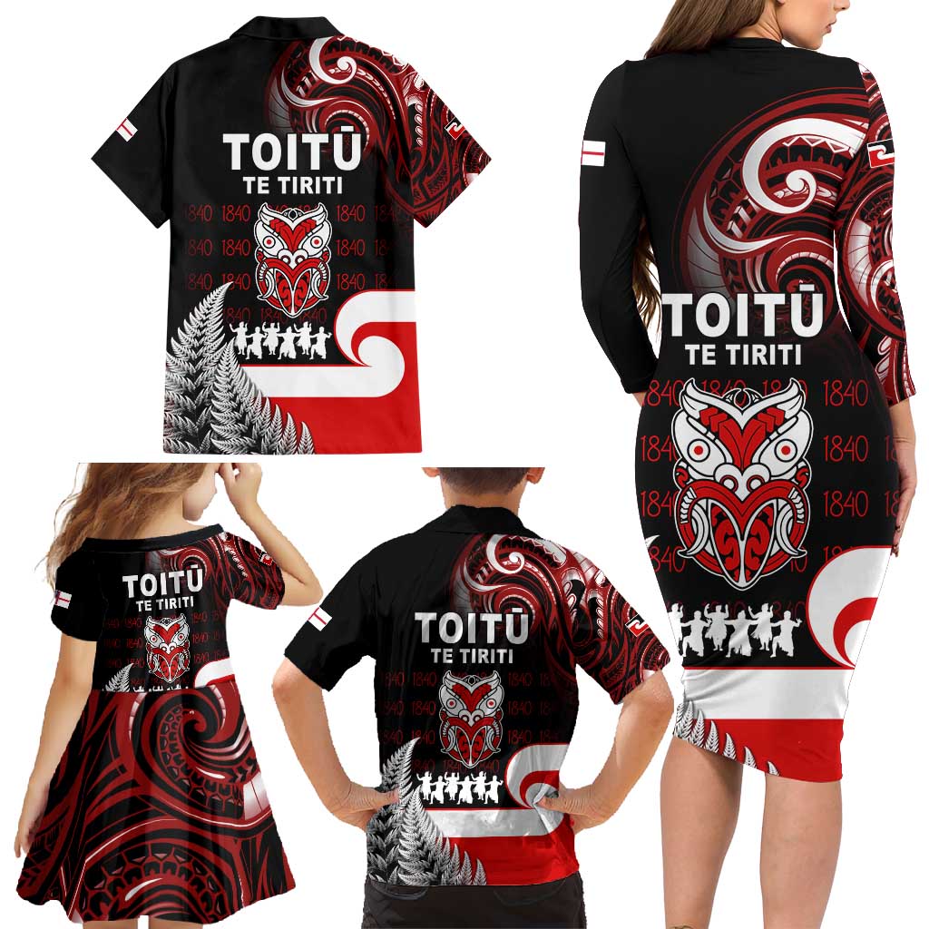 Aotearoa Toitu He Whakaputanga Family Matching Long Sleeve Bodycon Dress and Hawaiian Shirt Toitu Te Tiriti O Waitangi LT05 - Polynesian Pride
