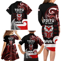 Aotearoa Toitu He Whakaputanga Family Matching Long Sleeve Bodycon Dress and Hawaiian Shirt Toitu Te Tiriti O Waitangi LT05 - Polynesian Pride