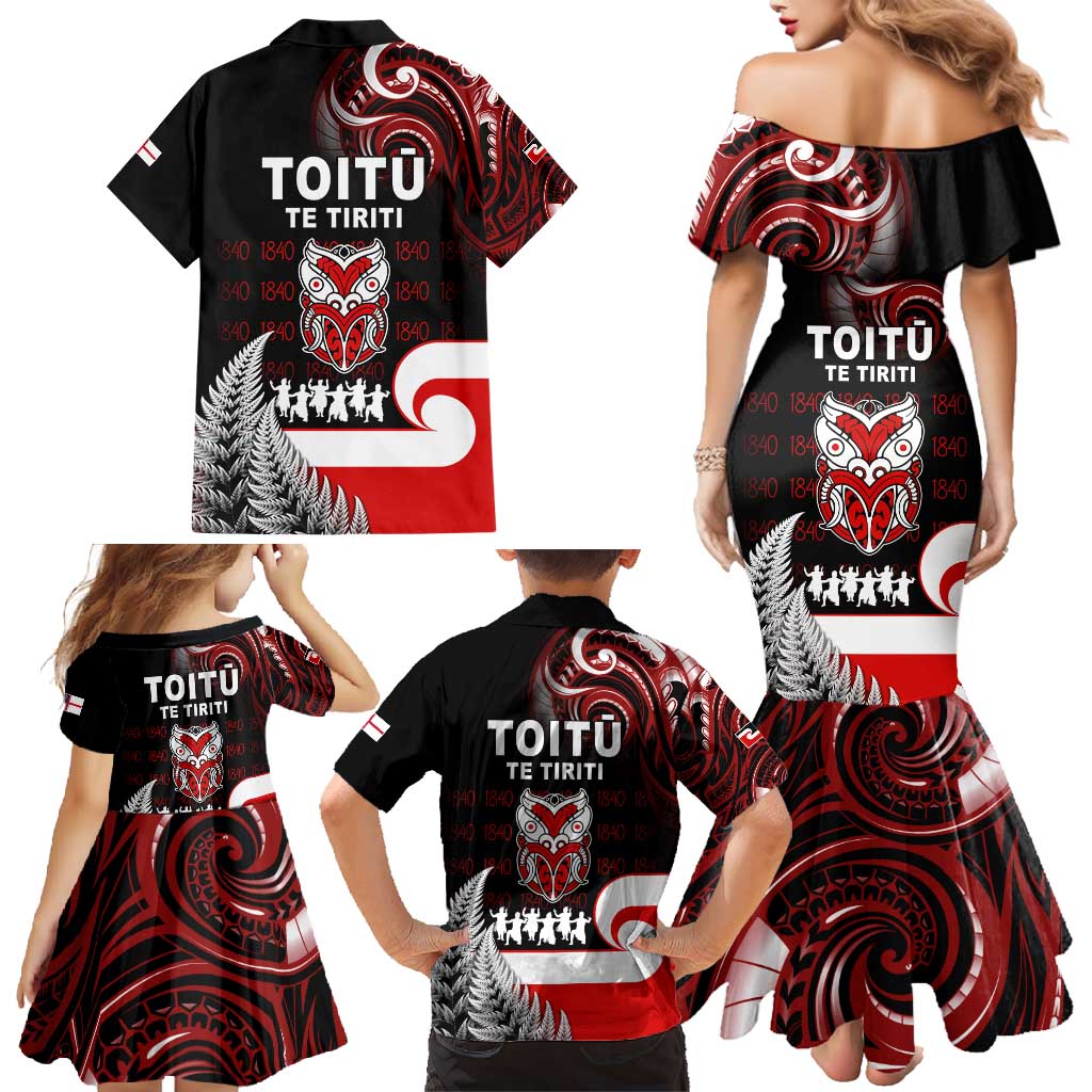 Aotearoa Toitu He Whakaputanga Family Matching Mermaid Dress and Hawaiian Shirt Toitu Te Tiriti O Waitangi LT05 - Polynesian Pride