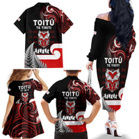 Aotearoa Toitu He Whakaputanga Family Matching Off The Shoulder Long Sleeve Dress and Hawaiian Shirt Toitu Te Tiriti O Waitangi LT05 - Polynesian Pride