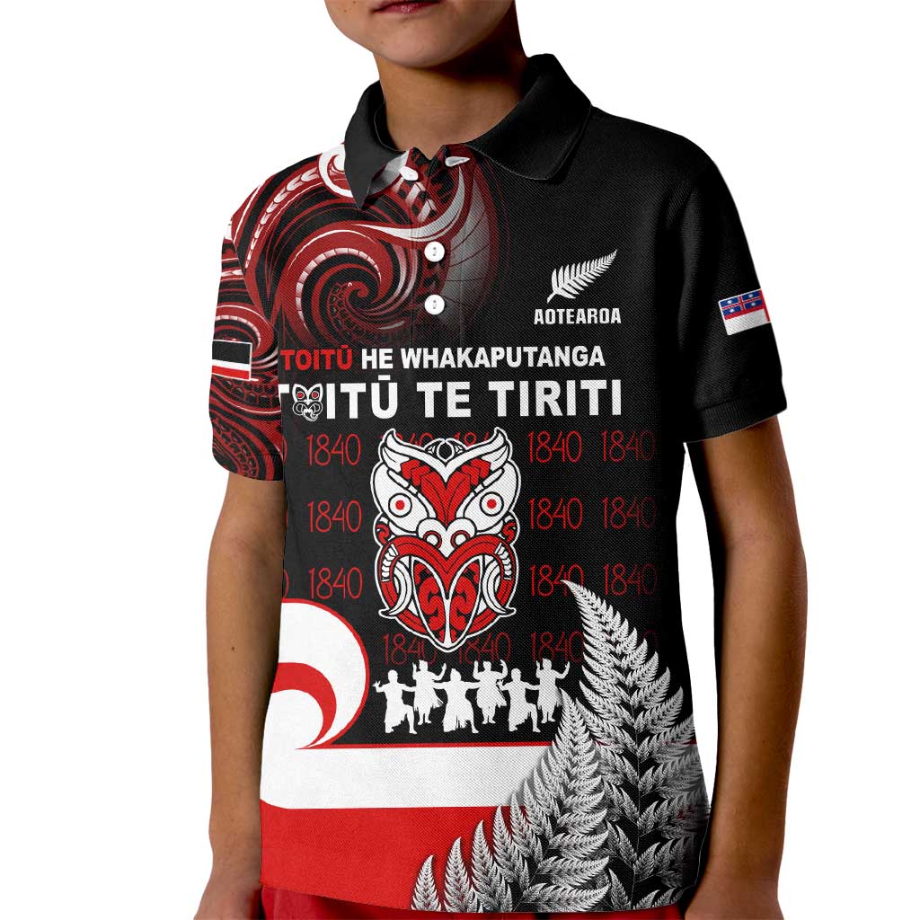 Aotearoa Toitu He Whakaputanga Kid Polo Shirt Toitu Te Tiriti O Waitangi LT05 Kid Black - Polynesian Pride