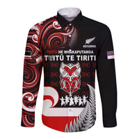 Aotearoa Toitu He Whakaputanga Long Sleeve Button Shirt Toitu Te Tiriti O Waitangi LT05 Unisex Black - Polynesian Pride