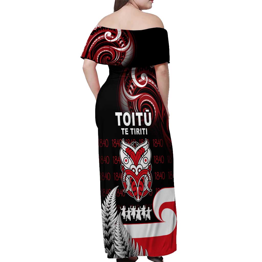 Aotearoa Toitu He Whakaputanga Off Shoulder Maxi Dress Toitu Te Tiriti O Waitangi LT05 - Polynesian Pride