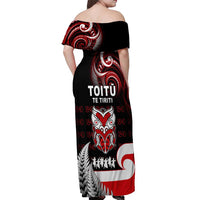 Aotearoa Toitu He Whakaputanga Off Shoulder Maxi Dress Toitu Te Tiriti O Waitangi LT05 - Polynesian Pride