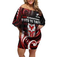 Aotearoa Toitu He Whakaputanga Off Shoulder Short Dress Toitu Te Tiriti O Waitangi LT05 Women Black - Polynesian Pride