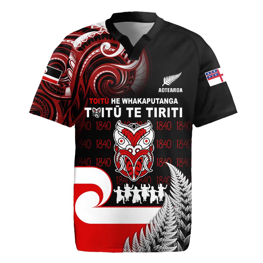 Aotearoa Toitu He Whakaputanga Rugby Jersey Toitu Te Tiriti O Waitangi LT05 Black - Polynesian Pride