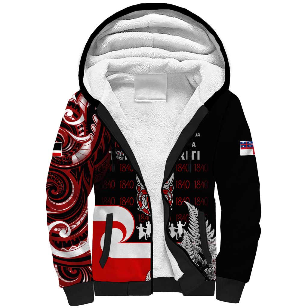 Aotearoa Toitu He Whakaputanga Sherpa Hoodie Toitu Te Tiriti O Waitangi LT05 Unisex Black - Polynesian Pride