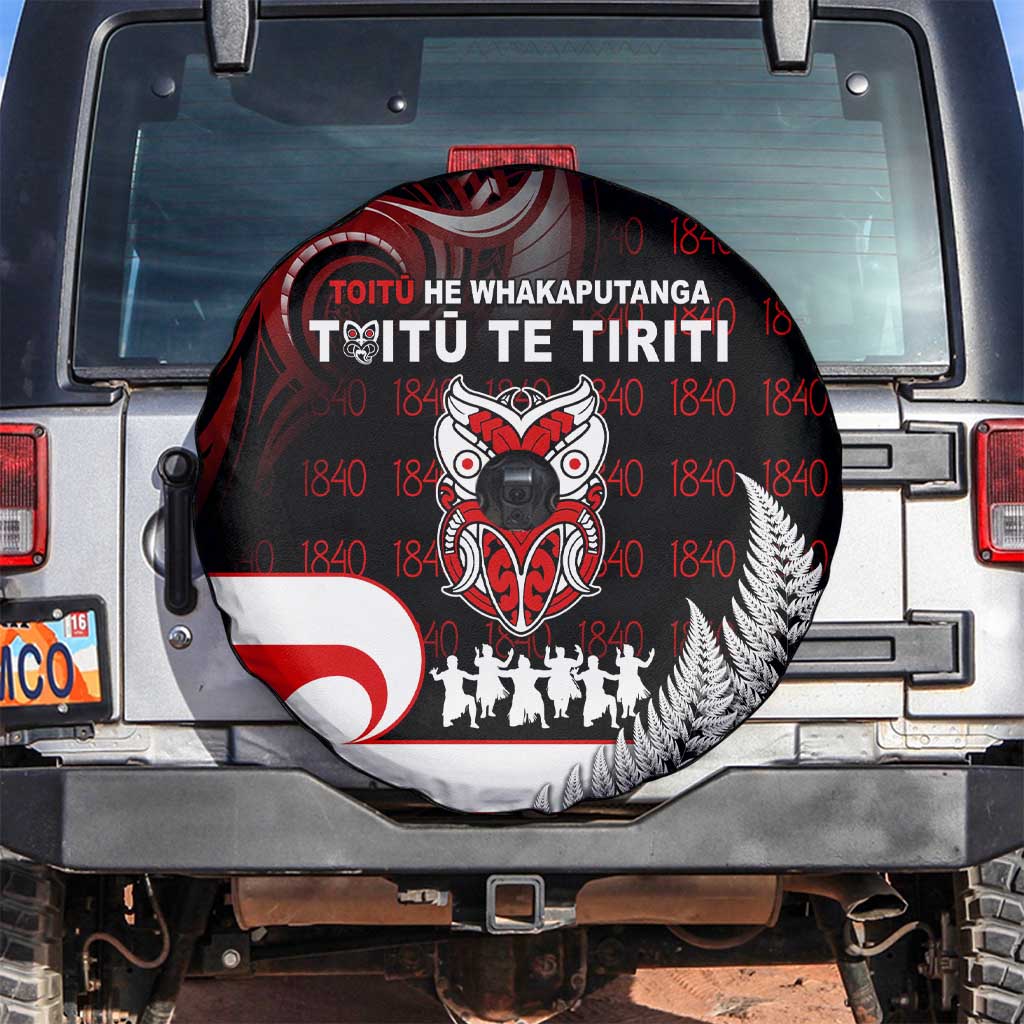 Aotearoa Toitu He Whakaputanga Spare Tire Cover Toitu Te Tiriti O Waitangi LT05 Black - Polynesian Pride