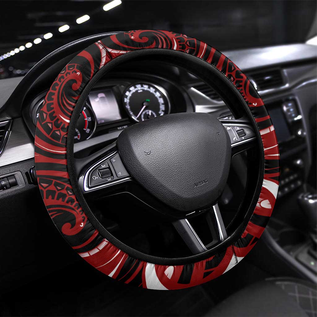Aotearoa Toitu He Whakaputanga Steering Wheel Cover Toitu Te Tiriti O Waitangi LT05 Universal Fit Black - Polynesian Pride