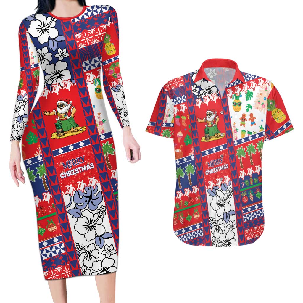 Wallis And Futuna Christmas Couples Matching Long Sleeve Bodycon Dress and Hawaiian Shirt Festive Beach Vibes - Polynesian Pride
