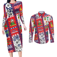 Wallis And Futuna Christmas Couples Matching Long Sleeve Bodycon Dress and Long Sleeve Button Shirt Festive Beach Vibes LT05 Red - Polynesian Pride