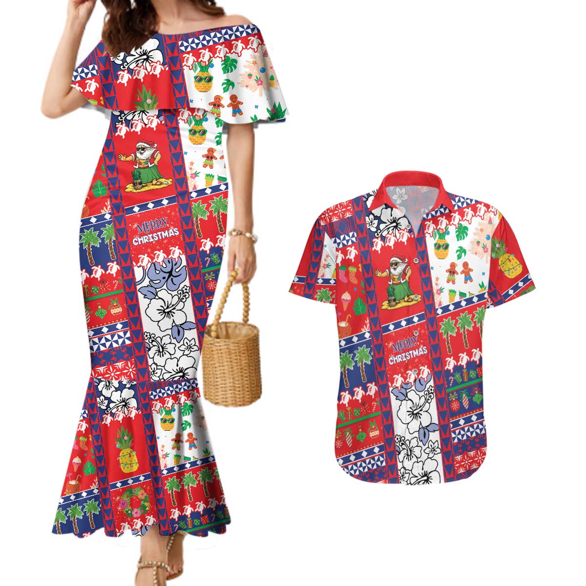 Wallis And Futuna Christmas Couples Matching Mermaid Dress and Hawaiian Shirt Festive Beach Vibes LT05 Red - Polynesian Pride