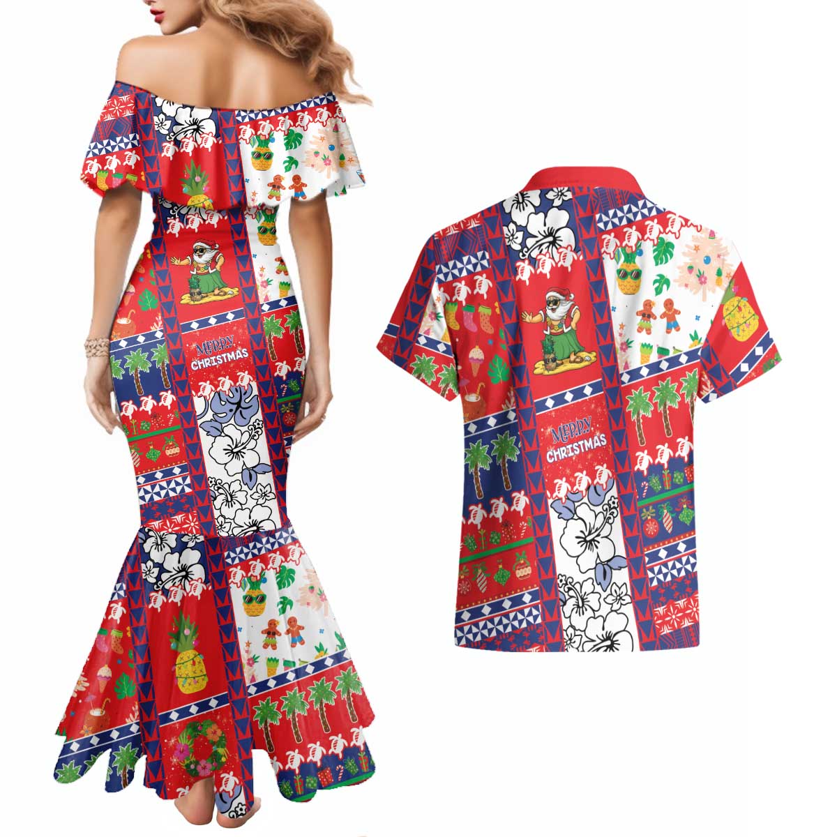 Wallis And Futuna Christmas Couples Matching Mermaid Dress and Hawaiian Shirt Festive Beach Vibes LT05 - Polynesian Pride