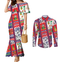 Wallis And Futuna Christmas Couples Matching Mermaid Dress and Long Sleeve Button Shirt Festive Beach Vibes LT05 Red - Polynesian Pride