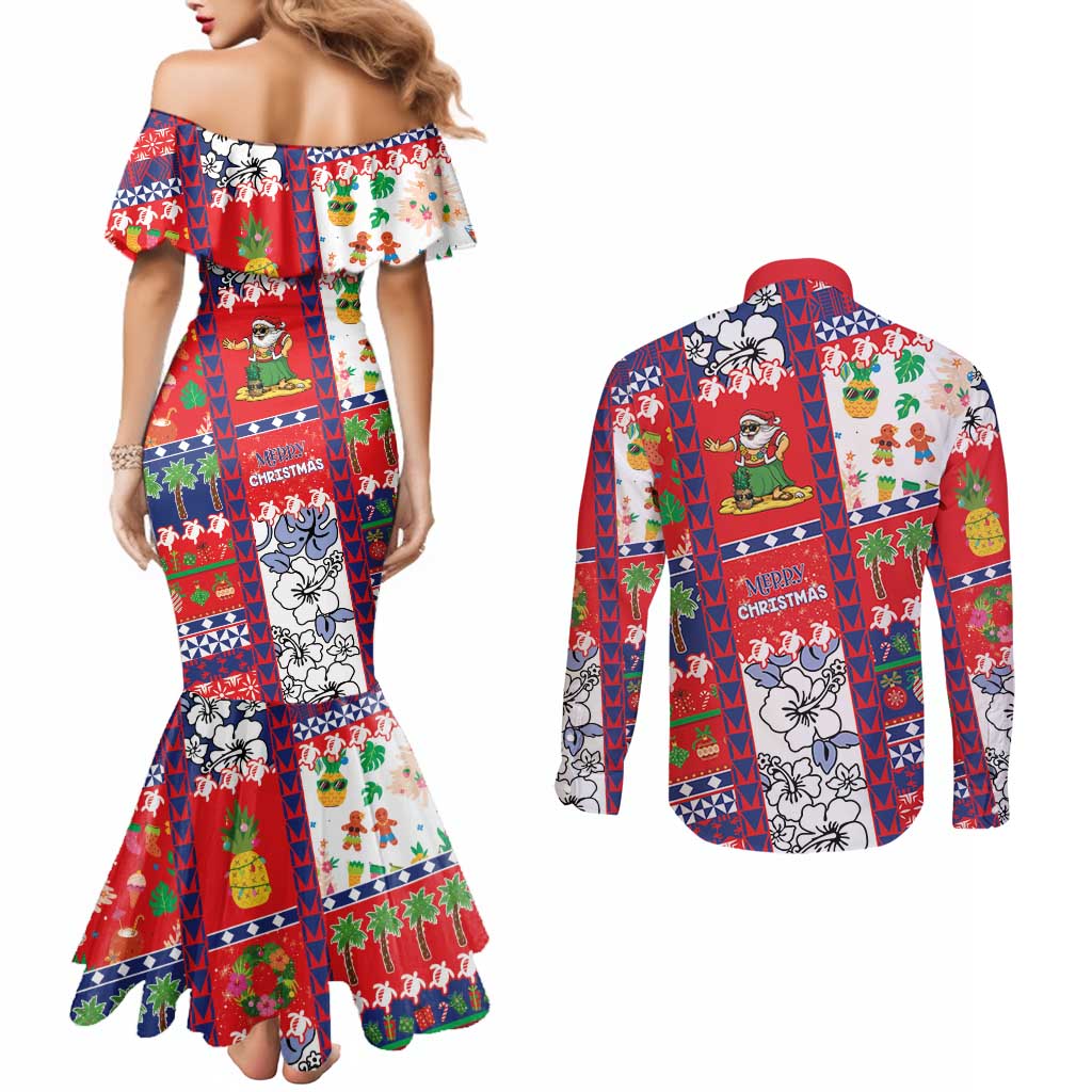 Wallis And Futuna Christmas Couples Matching Mermaid Dress and Long Sleeve Button Shirt Festive Beach Vibes LT05 - Polynesian Pride